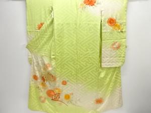 アンティーク　菊に鼓中啓模様刺繍振袖